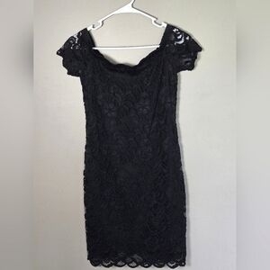 Ambiance Lace Overlay Bodycon Whimsigoth Off The Shoulder Mini Dress, Medium
